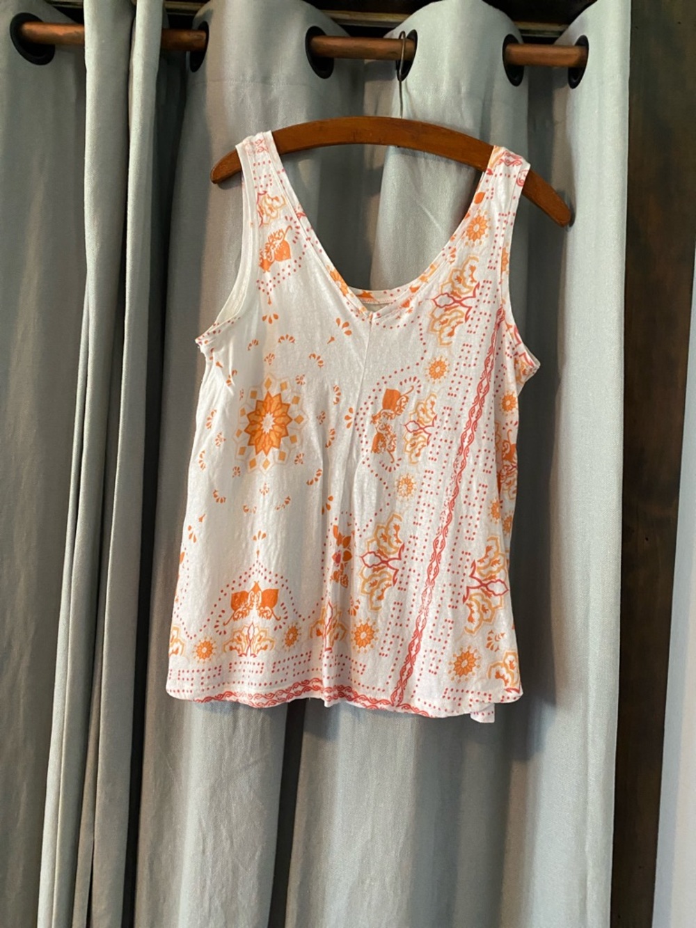 Lucy & Laurel White Linen/Cotton Tank with Orange Floral Print, Women’s Size M - Picture 2 of 8